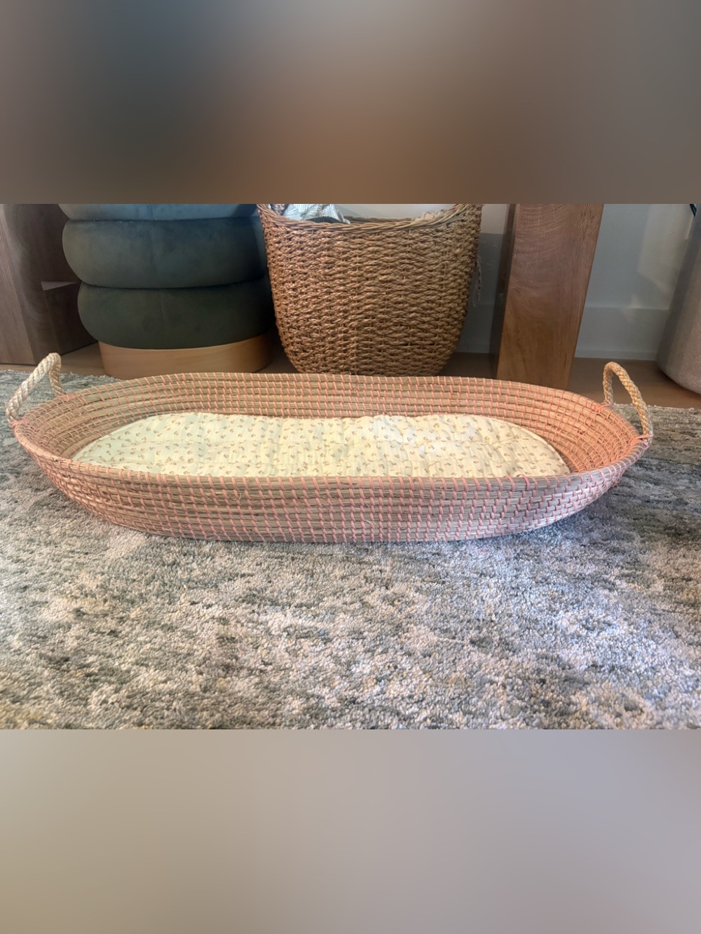 Olli Ella Reva Changing Basket + Organic Mushroom Print Liner Bundle